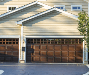 Wooden garage door with custom carvings